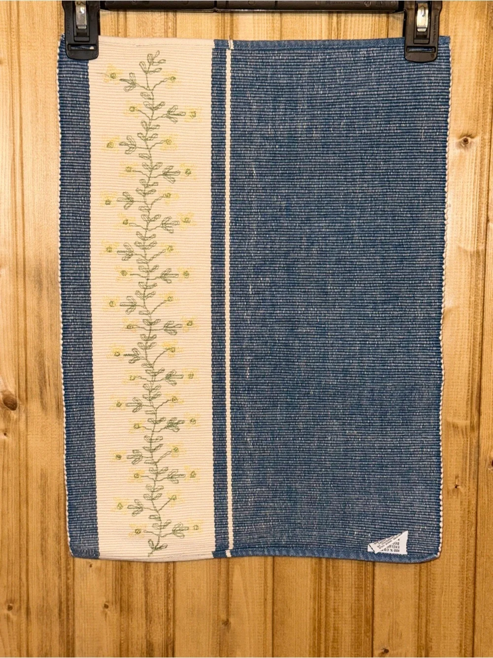 Set of 4 Park Designs Blue Ribbed Placemats Yellow Floral Panel RN70244